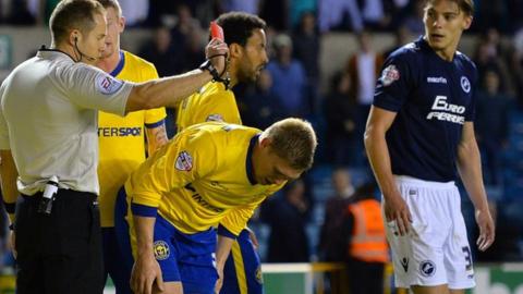 Martyn Waghorn is sent off for Wigan
