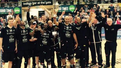 Newcastle Eagles celebrate winning the #British Basketball League title