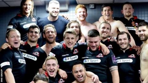 Edinburgh celebrate their 45-16 semi-final win over Newport Gwent Dragons