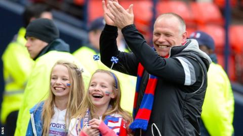 John Hughes, pictured with his twin daughters, led Inverness to their first ever Scottish Cup final