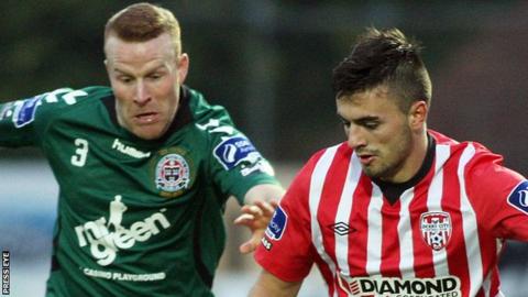 Derry's Mark Timlin in action against Lorcan Fitzgerald of Bohemians