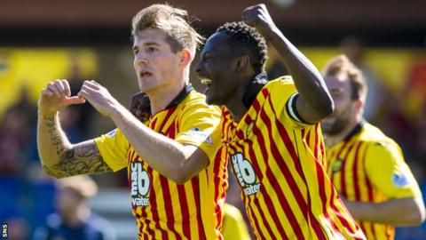 Partick Thistle's Frederic Frans (left) celebrates scoring his goal with Abdul Osman