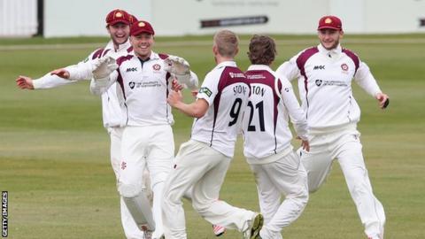 Olly Stone takes a wicket for Northants