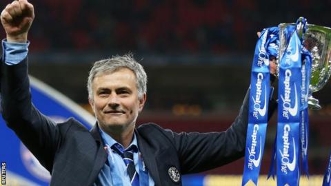 Jose Mourinho with the Capital One Cup