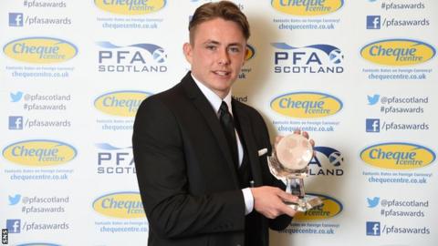 Hibernian midfielder Scott Allan was given his prize on Sunday evening at the PFA awards.