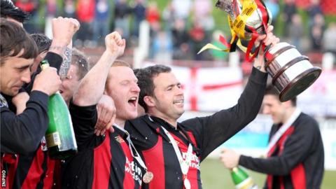 Crusaders celebrate their Setanta Cup triumph in 2012