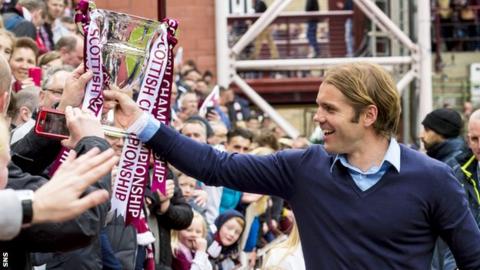 Robbie Neilson celebrates winning the Scottish Championship