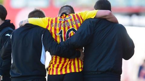 Ryan Stevenson is helped off Hamilton's New Douglas Park