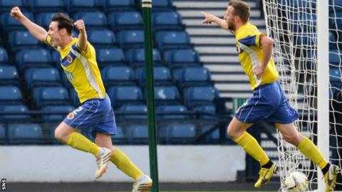 Stenhousemuir's Jamie McCormack (left) celebrates after putting his side 1-0 up