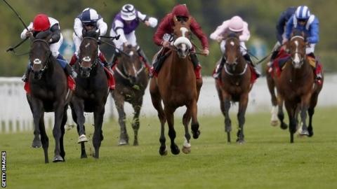 Golden Horn (left) wins the Dante Stakes at York