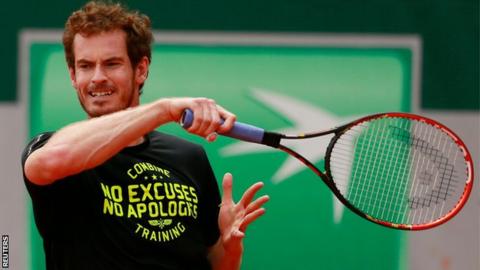 Andy Murray practises at the French Open
