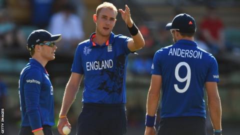 Eoin Morgan, Stuart Broad and James Anderson