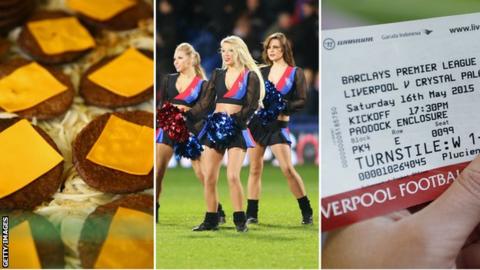Burgers, Crystal Palace cheerleaders, match ticket