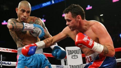 WBC middleweight champion Miguel Cotto dodges a shot from Daniel Geale in New York