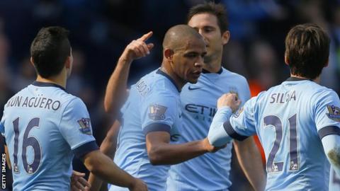 Sergio Aguero, Fernando and David Silva, with Frank Lampard behind