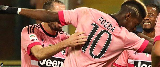 Paul Pogba celebrates his goal for Juventus against Sampdoria