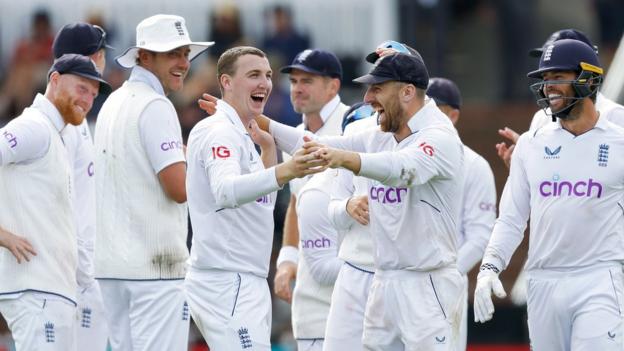 Harry Brook celebrates a wicket