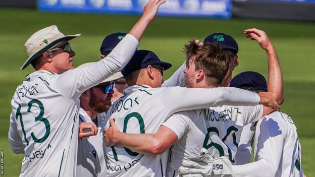 Ireland celebrate taking an Afghanistan wicket