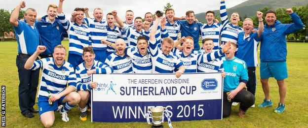Newtonmore celebrate with the Aberdein Considine Sutherland Cup