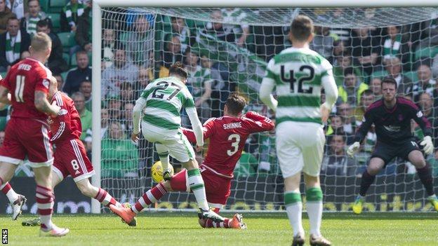 Patrick Roberts scores for Celtic against Aberdeen