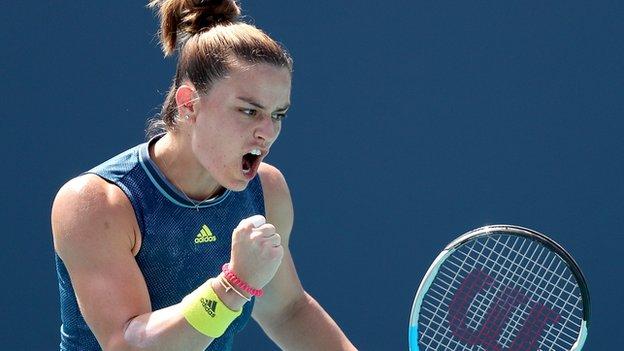 Maria Sakkari celebrates winning at the Miami Open