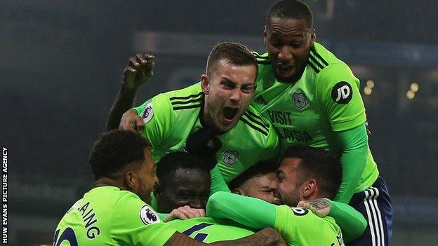 Cardiff City celebrate a goal against Brighton