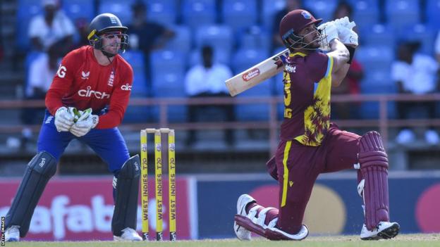 Brandon King batting for the West Indies