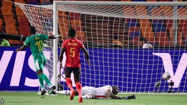 Sadio Mane scores for Senegal against Uganda at the Africa Cup of Nations