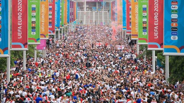 Thousands of fans had packed Wembley Way ahead of the game