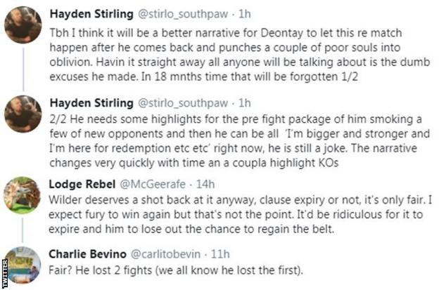 Fans on Twitter discuss what is next for Deontay Wilder. With one fan saying he needs to come back 