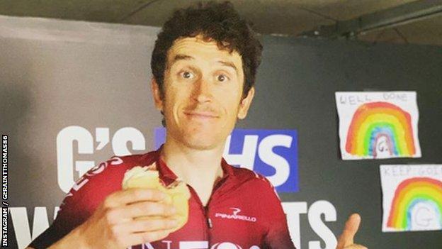 Geraint Thomas during his ride to raise money for the NHS