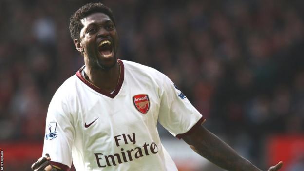 Emmanuel Adebayor in action for Arsenal in the Premier League during the 2007-08 campaign