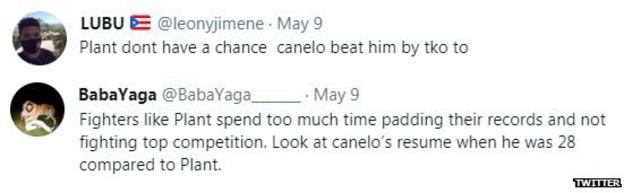 Boxing fans on Twitter think Canelo beats Plant easily, with one saying Plant has a 