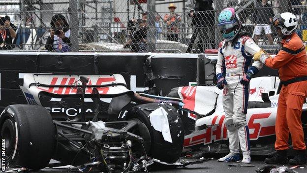 Mick Schumacher after crashing Haas car at Monaco Grand Prix