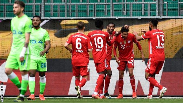 Bayern Munich celebrate Jamal Musiala goal