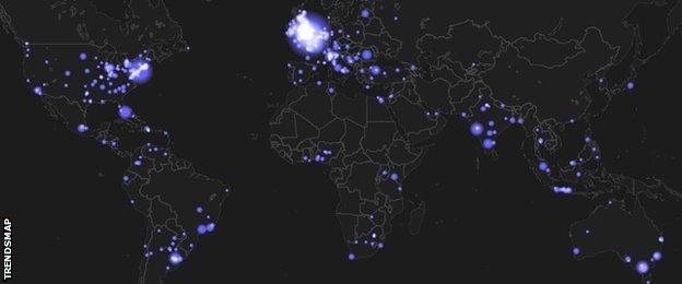 Trendsmap of Twitter activity on #Wimbledon2015
