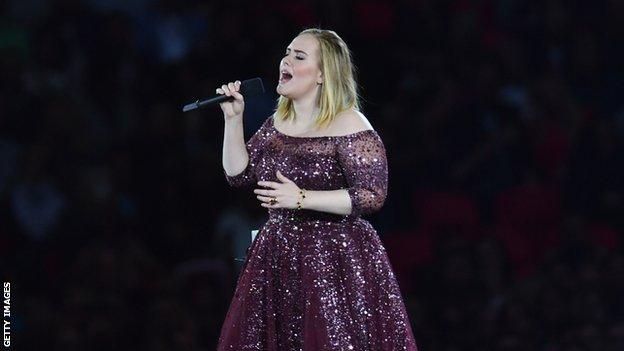 Adele performs at Wembley Stadium last year