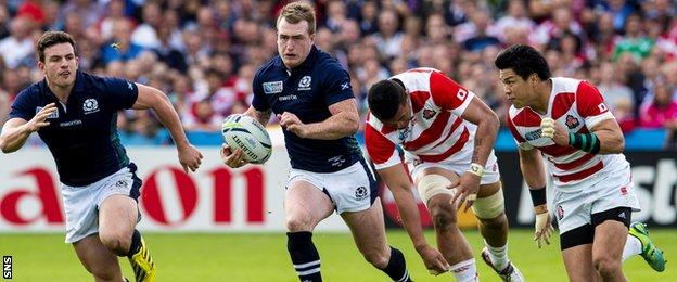 Stuart Hogg on the charge for Scotland against Japan