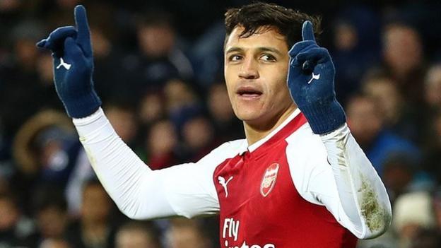 Alexis Sanchez celebrates scoring for Arsenal in 2017