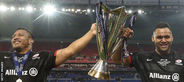 The Vunipola brothers celebrate winning the 2016 European Rugby Champions Cup