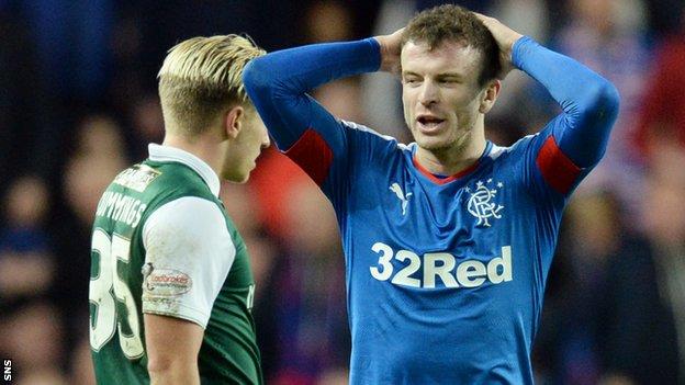 Rangers' Andy Halliday shows his disappointment against Hibs