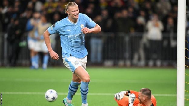 Erling Haaland celebrates scoring