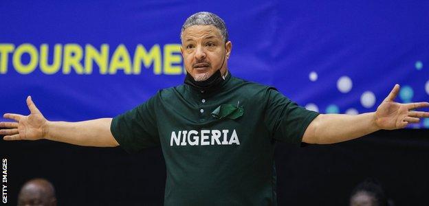 Nigeria women coach Otis Hughey on the sidelines