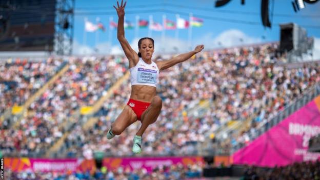 Katarina Johnson-Thompson in action at the 2022 Commonwealth Games