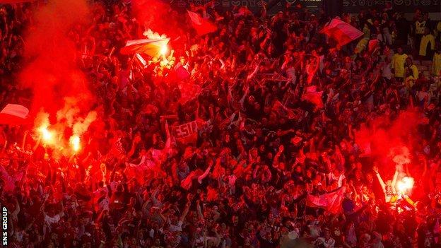 Poland fans set off flares during a match at Hampden in 2015