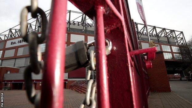 A general view of Aston Villa's locked stadium