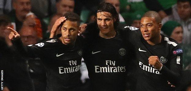 Neymar, Kylian Mbappe and Edinson Cavani
