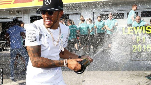 Lewis Hamilton after winning the Hugarian Grand Prix