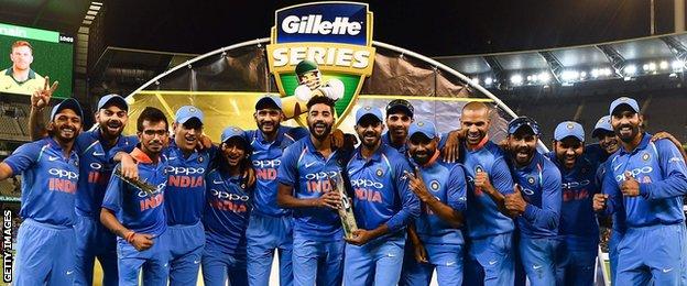 India with the ODI series trophy