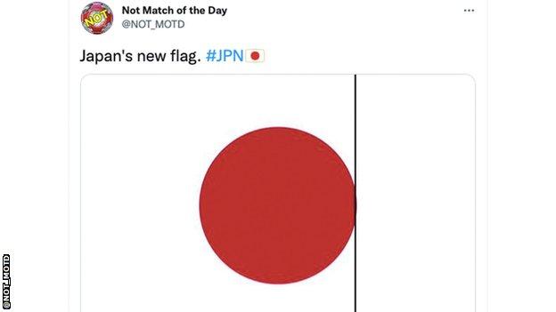 Japan flag with line resembling a goalline added by the central red circle